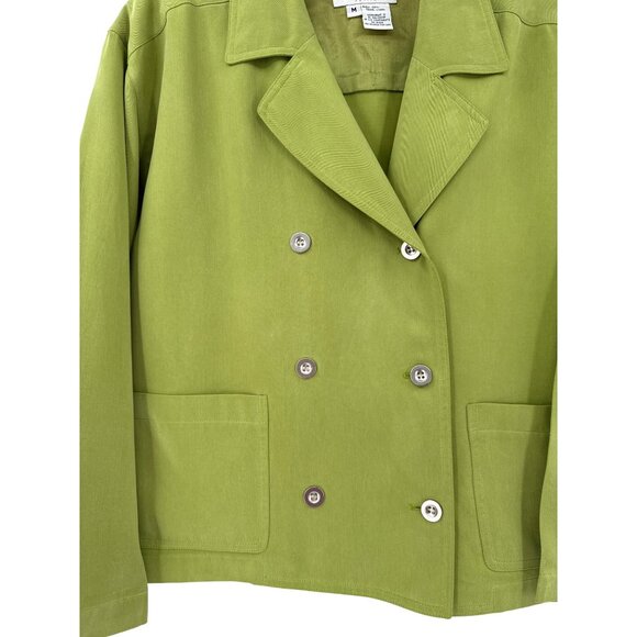 Chaus Petite M Lime‎ Green Double-Breasted Tencel Lyocell Jacket - Picture 3 of 7